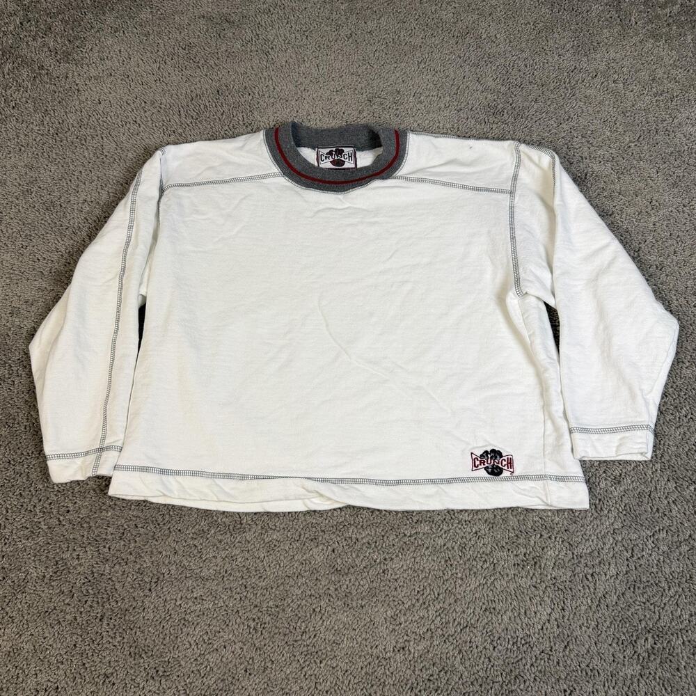 Crunch Sweatshirt Mens M White Pullover Lined Fleece Embroidered Logo Crewneck